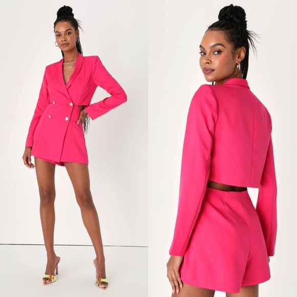 Lulus Ahead of the Trend Hot Pink Long Sleeve Blazer Romper XL Party Barbiecore - Picture 1 of 10